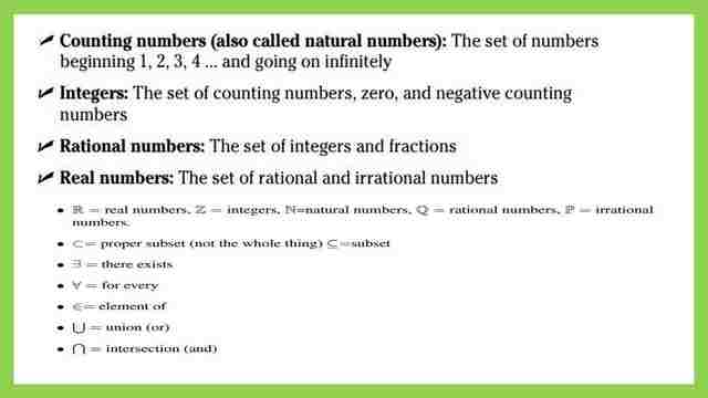 The differences between the various types of numbers. 