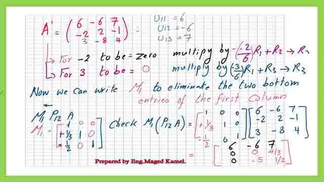 12- Solved example for LU decomposition-partial pivoting. How to create an elimination matrix M1?