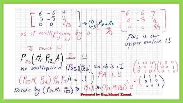 12- Solved example for LU decomposition-partial pivoting. Find the expression of the lower matrix.