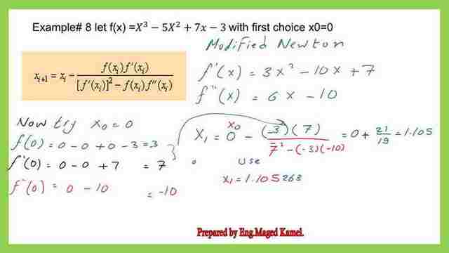 The detailed calculation of how to get the value of x1 for solved problem #8.