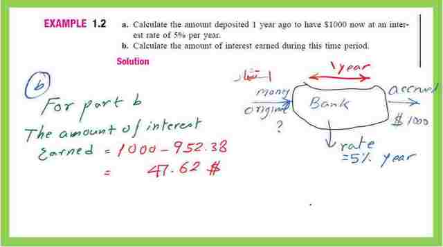 Solved example 1-2, part b- calculate the amount of interest earned.