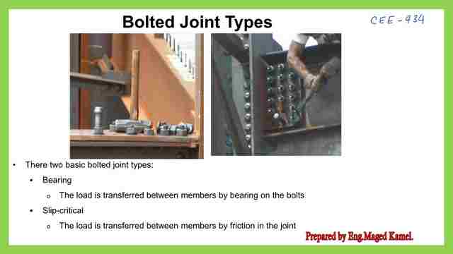 Bolted joints types, bearing and slip critical.