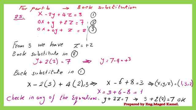 Solving the system of linear equations by back substitution.