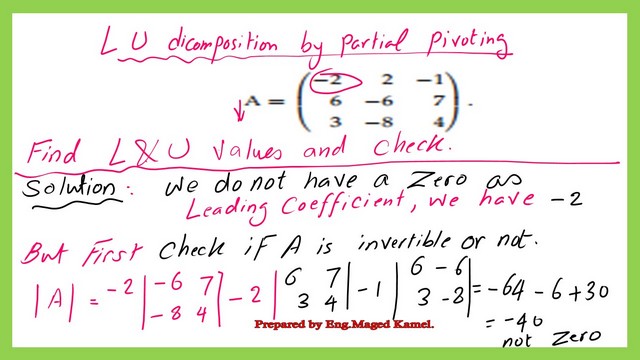 solved example for LU decomposition-partial pivoting