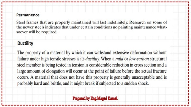 The details of performance and Ductility of steel.
