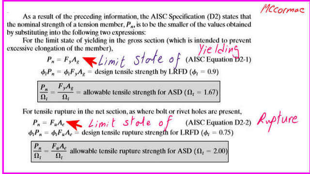 Tensile rupture and Tensile yielding equations.