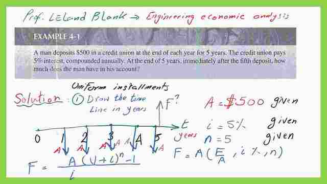 Compound interest-2/2-Solved problem 4-1-How to find The final value F for known uniform series A?