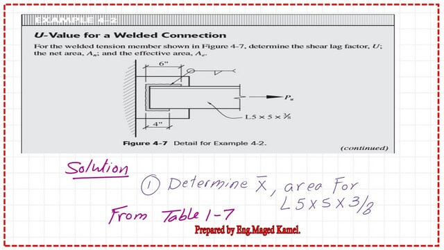 10-solved problem 4-2 A Solved problem 4-2 for shear Lag factor U for a welded connection.