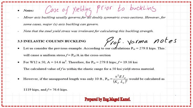Slide12 lectures of prof varma for yielding prior to buckling.