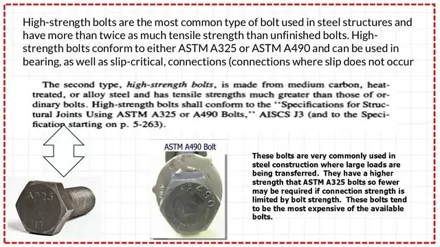 Slide3-post-1-bearing Dimensions of structural bolts and the different items of bolts.