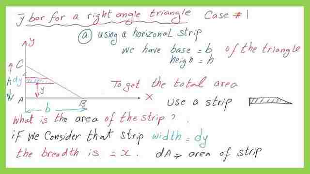 y bar value for a right angle triangle- case-1 with a horizontal strip.