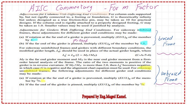 Aisc commentary for both side-sway inhibited frame and side-sway un-inhibited frame.