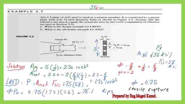 Solved problem 3.1 the calculation for the design strength. 