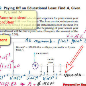 The second solved problem 2-12, finding deposit value for uniform series -using cash flows moment. Select pivot point t=0.