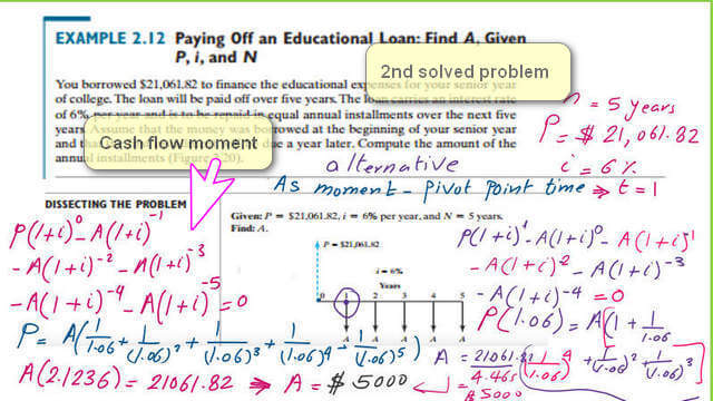 The second solved problem 2-12, find the deposit value for uniform series, use cash flow moment-use another pivot point at t=1.