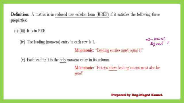 The definition of reduced row echelon.