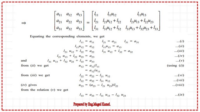 Crout's LU decomposition for a 3x3 matrix-the related equations.