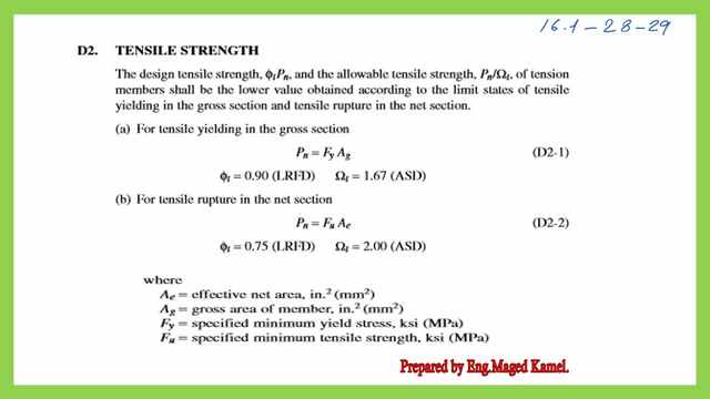 AISC provision of tension members-chapter D2-tensile strength formulas.