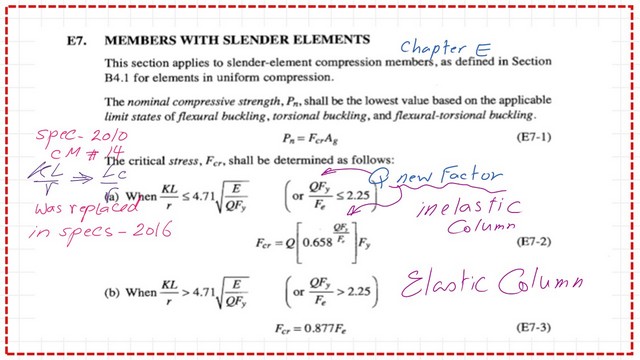 Section E-7 of the AISC specification-Members of slender elements.
