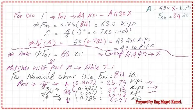 Slide10-post-8a-bearing Estimation of the design shear strength for bolts type A 490-X diameter 1 inch.