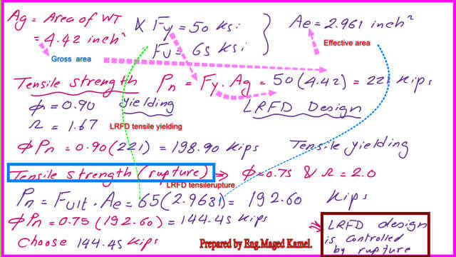 LRFD value for the Practice problem for Transverse weld of WT section