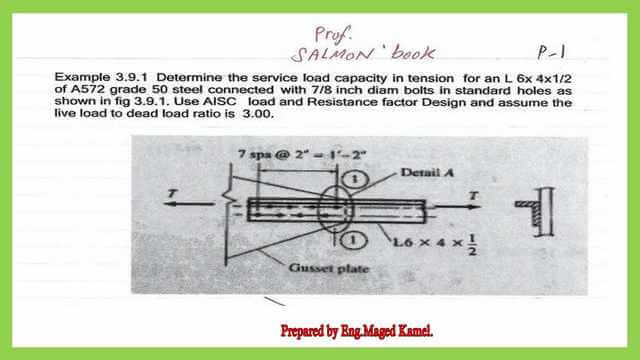 Determine the service load capacity for a staggered angle-the second solved problem.