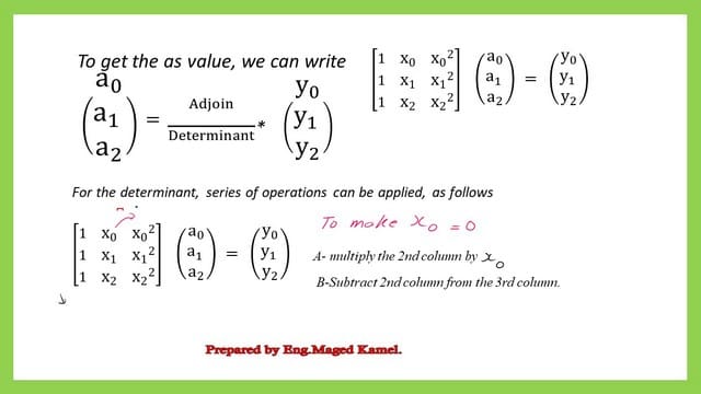 Steps used to get the determinant value of the Vandermonde matrix.