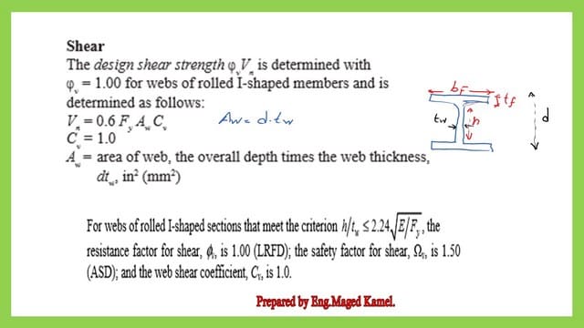 Shear stress values for steel beams as per AISC.
