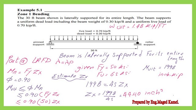 Detailed estimate for Zx based on LRFD design.