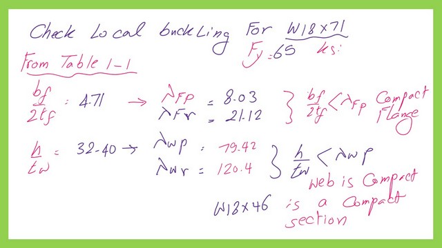 Check  whether W18x71 is compact section or not.