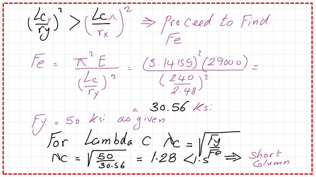 Slide12-3a-comp Find the value of Fe and find whether column is short or long.
