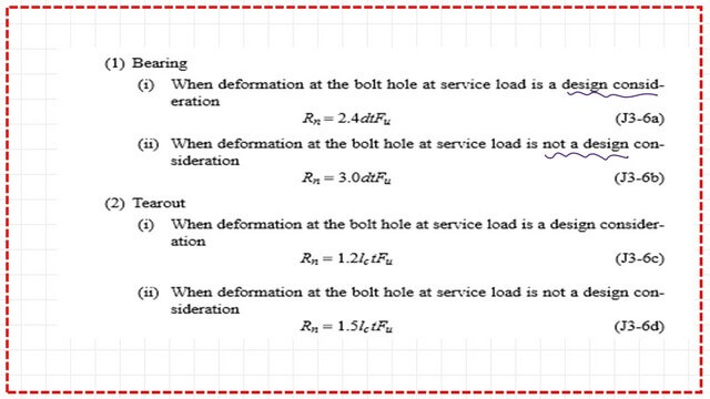 Slide10-post 4-bearing Design equations for the deformation value of bolts.