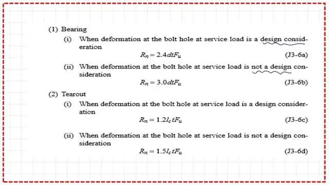 Slide10-post 4-bearing Design equations for the deformation value of bolts.