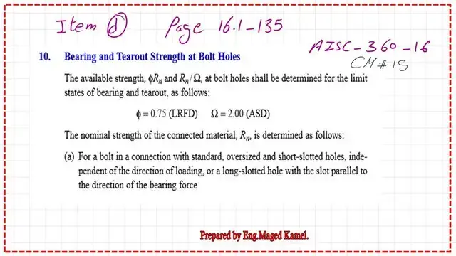 Bearing and tear out  LRFD and ASD Values