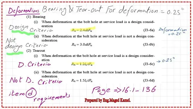 Bearing and tear out equations.