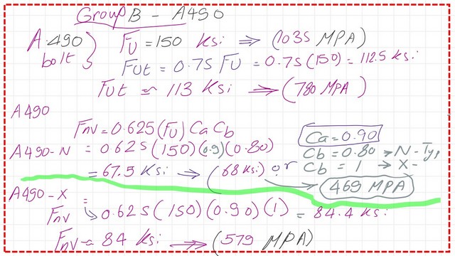 Slide6-post 4-bearing What is the Tensile strength and shear strength of A490 Bolt?