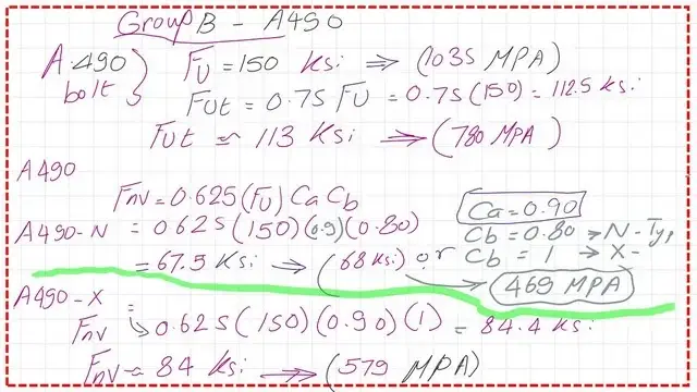 Slide6-post 4-bearing What is the Tensile strength and shear strength of A490 Bolt?