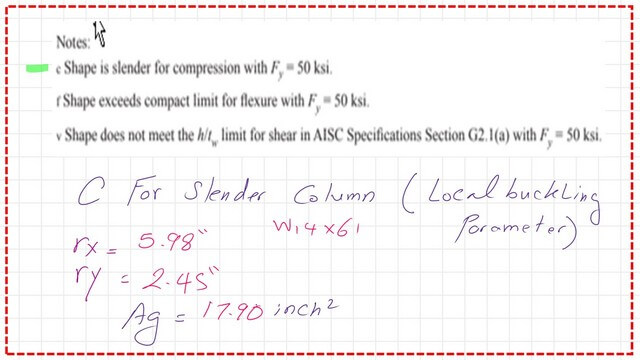 Slide7-9-P-comp The values for rx,ry and area of the W section.