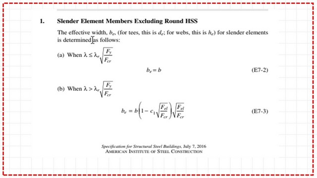 Check for λ value against λr, Fy and fcr.