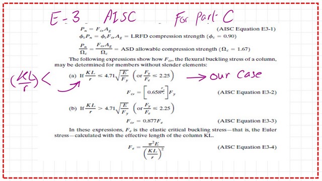 Pict 13-post 12- compression The equations for the value of Fcr based on Kl/r value.