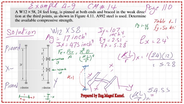 A Solved problem 4-9 for critical stress for a given W-section.