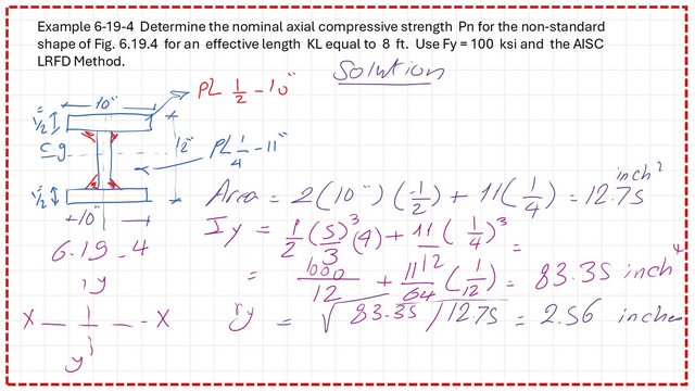 Find the value of gross area and moment of inertia Iy.