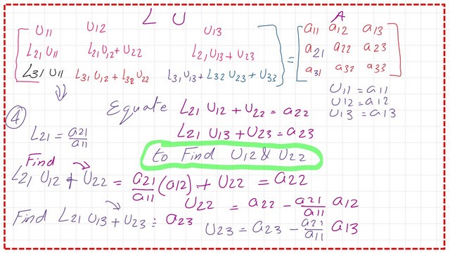The values of U22 and U23 for the upper matrix U.